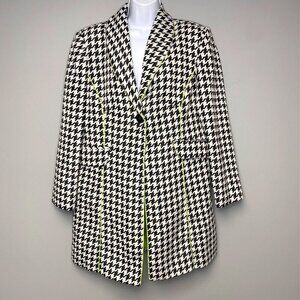 Vintage AS.HRO Houndstooth Neon Green Women's Retro Peacoat Jacket Size 16
